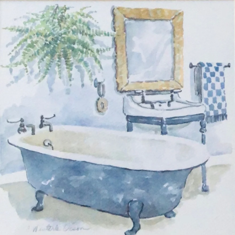 Vintage French Blue Bathtub Frame Wall Art